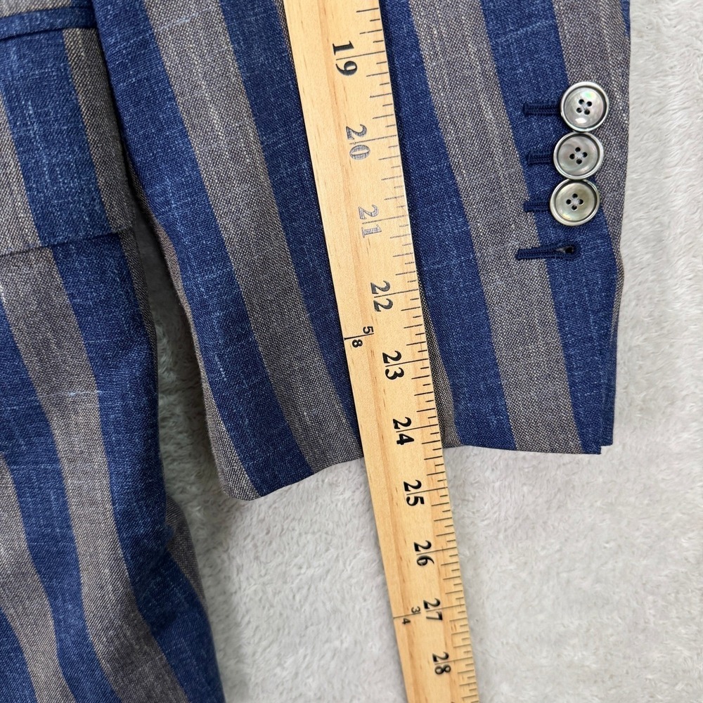 Leonard Logsdail Bespoke Mens 42S Striped Linen Blue Grey Custom Fit Sport Coat - Picture 10 of 13